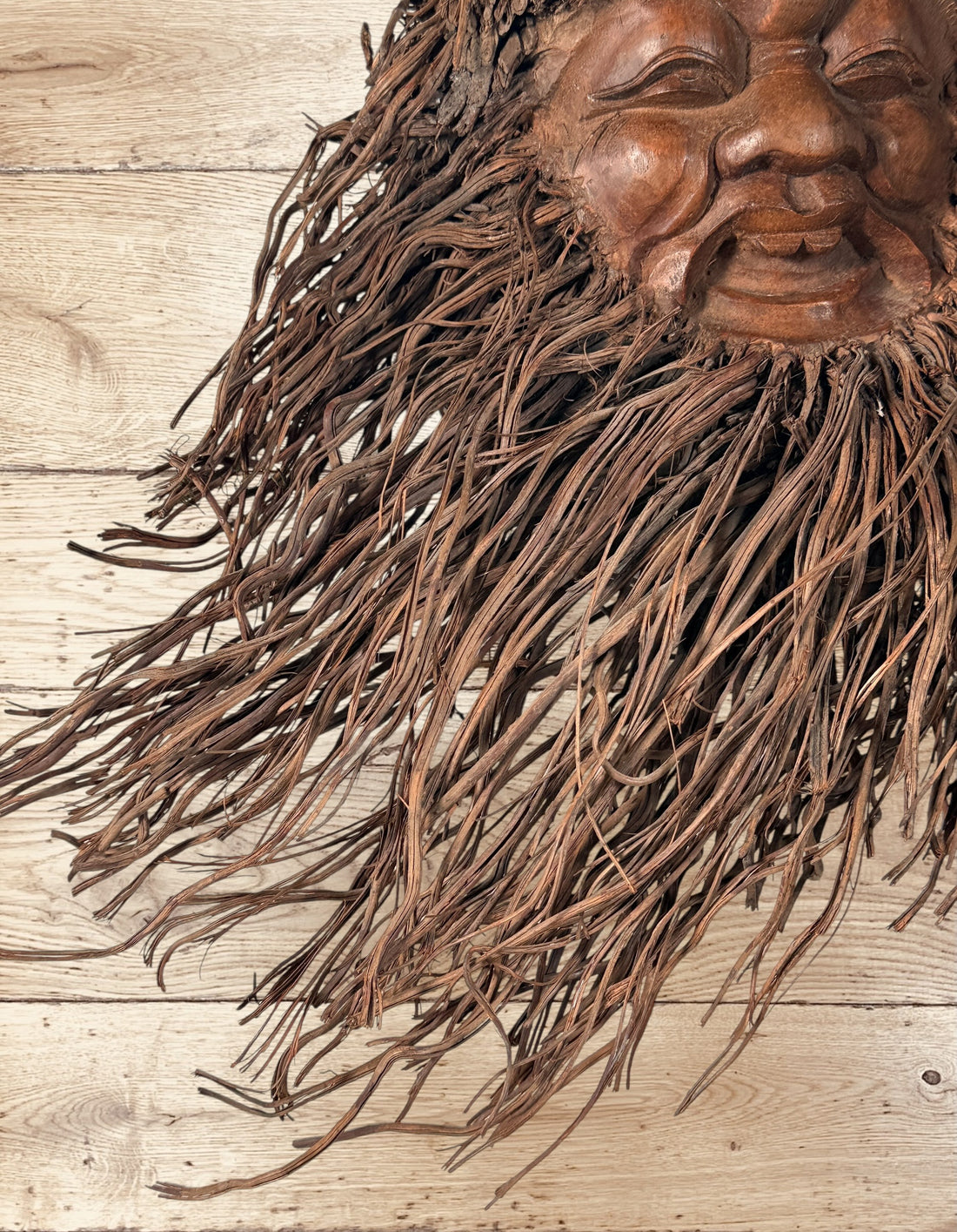Vintage Chinese bamboo root Shou Lao carving, longevity god wall sculpture, Asian folk art décor, natural root beard, collectible statement piece.