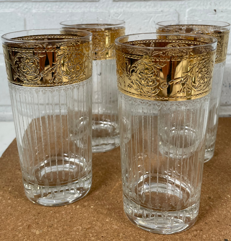 Ensemble de 4 verres Highball Culver Tyrol avec bordure dorée, à collectionner.