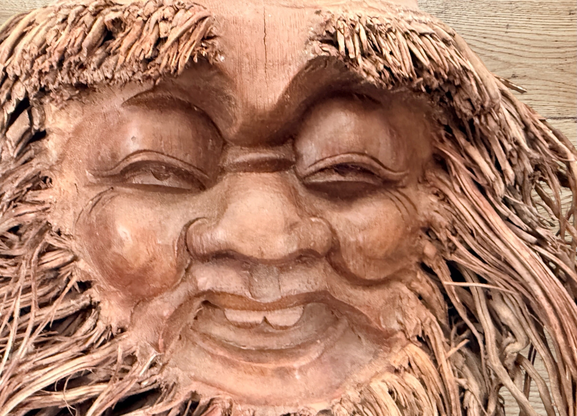 Vintage Chinese bamboo root Shou Lao carving, longevity god wall sculpture, Asian folk art décor, natural root beard, collectible statement piece.