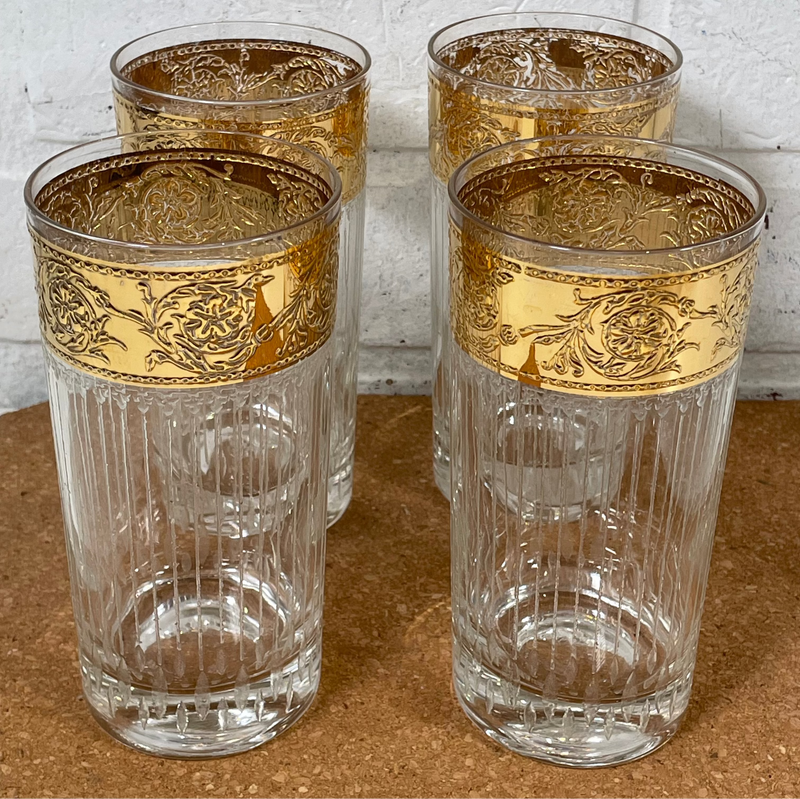 Ensemble de 4 verres Highball Culver Tyrol avec bordure dorée, à collectionner.