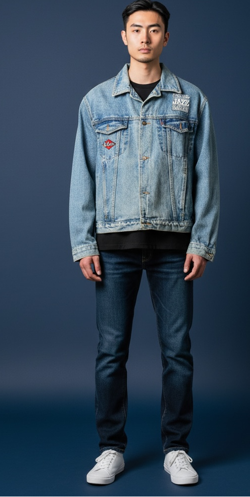 Vintage Lee Cooper Montreal Jazz Festival denim jacket, size M. Made in Canada with embroidered front and back jazz festival graphics.