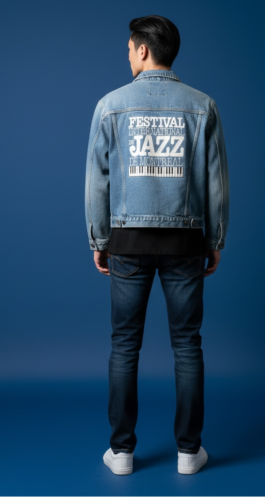 Vintage Lee Cooper Montreal Jazz Festival denim jacket, size M. Made in Canada with embroidered front and back jazz festival graphics.