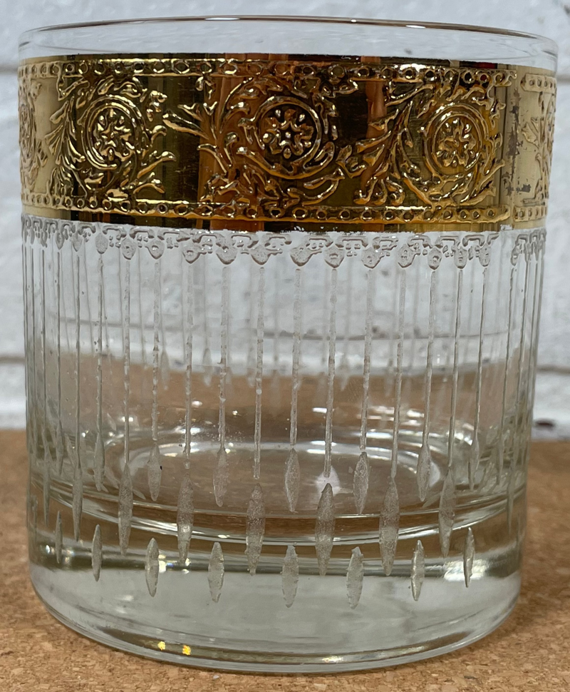 5 Vintage Culver Tyrol Glass Hollywood Regency Gold Rocks Low Ball Tumbler