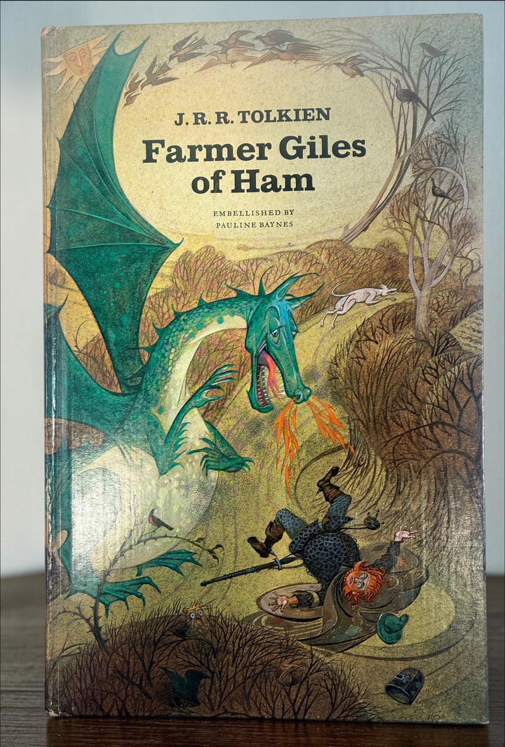 Discover Tolkien’s Farmer Giles of Ham, a 1976 illustrated hardcover with Pauline Baynes artwork. Vintage fantasy from George Allen &amp; Unwin.