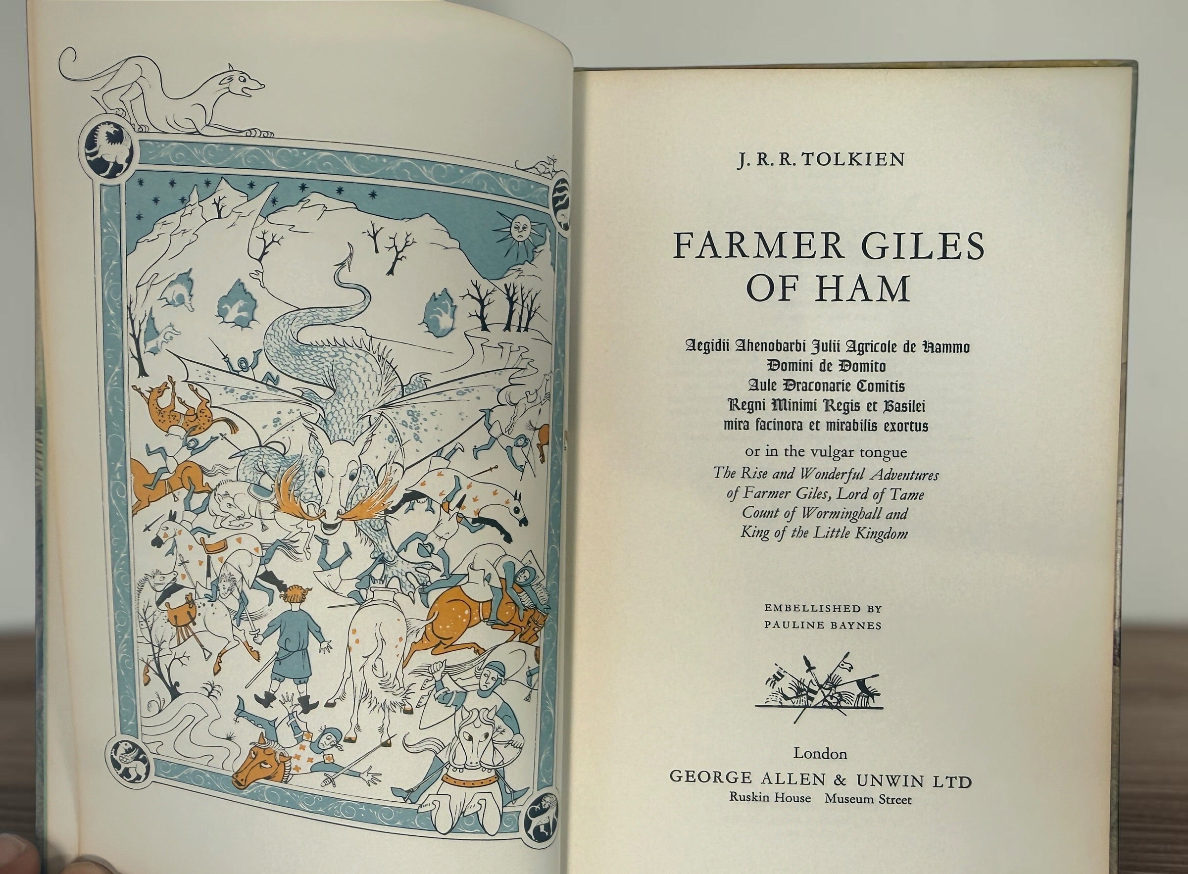 Discover Tolkien’s Farmer Giles of Ham, a 1976 illustrated hardcover with Pauline Baynes artwork. Vintage fantasy from George Allen &amp; Unwin.