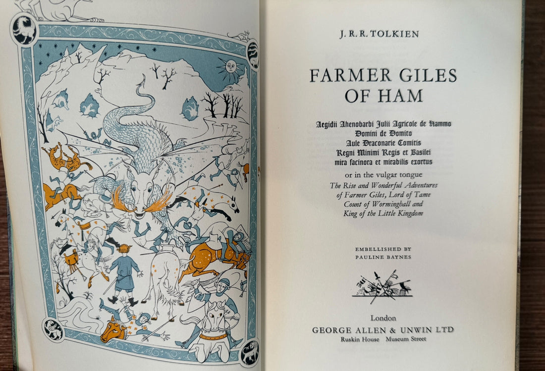 Discover Tolkien’s Farmer Giles of Ham, a 1976 illustrated hardcover with Pauline Baynes artwork. Vintage fantasy from George Allen &amp; Unwin.