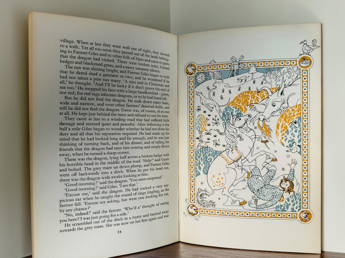 Discover Tolkien’s Farmer Giles of Ham, a 1976 illustrated hardcover with Pauline Baynes artwork. Vintage fantasy from George Allen &amp; Unwin.