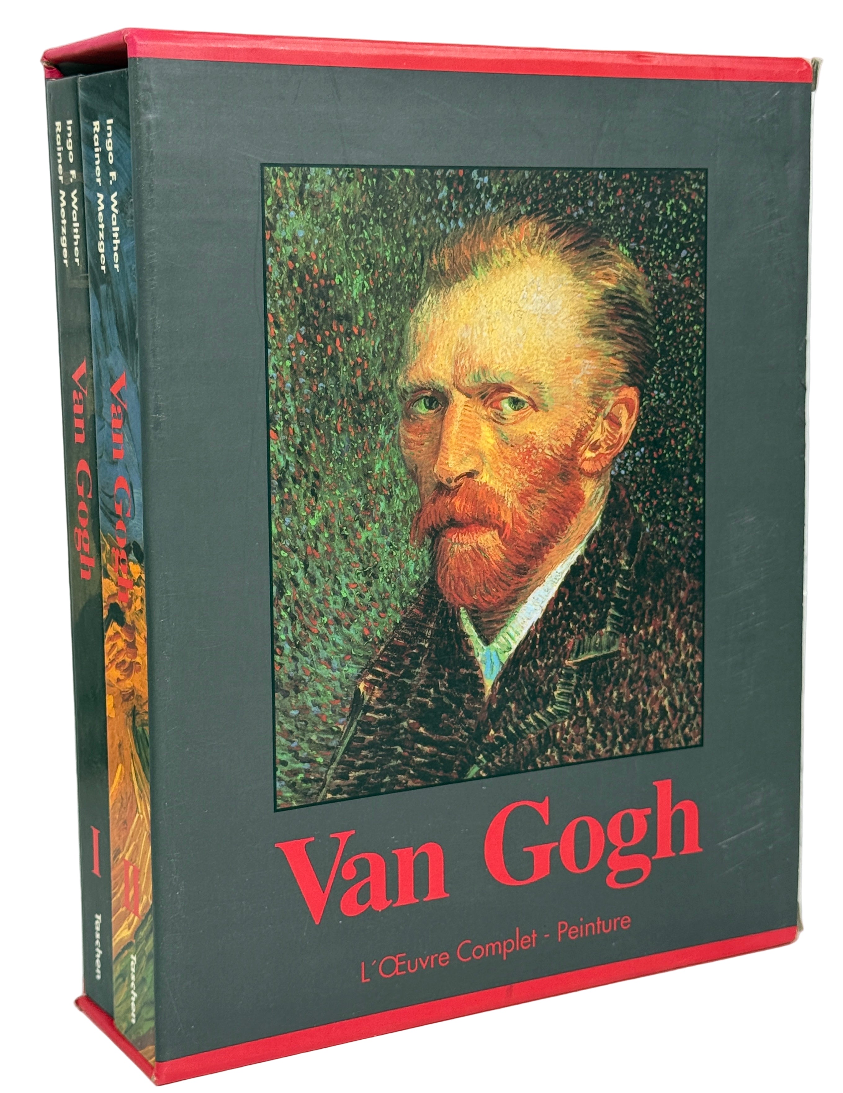 Book titled 'Van Gogh' with a portrait of Vincent van Gogh on the cover, against a white brick wall background.
