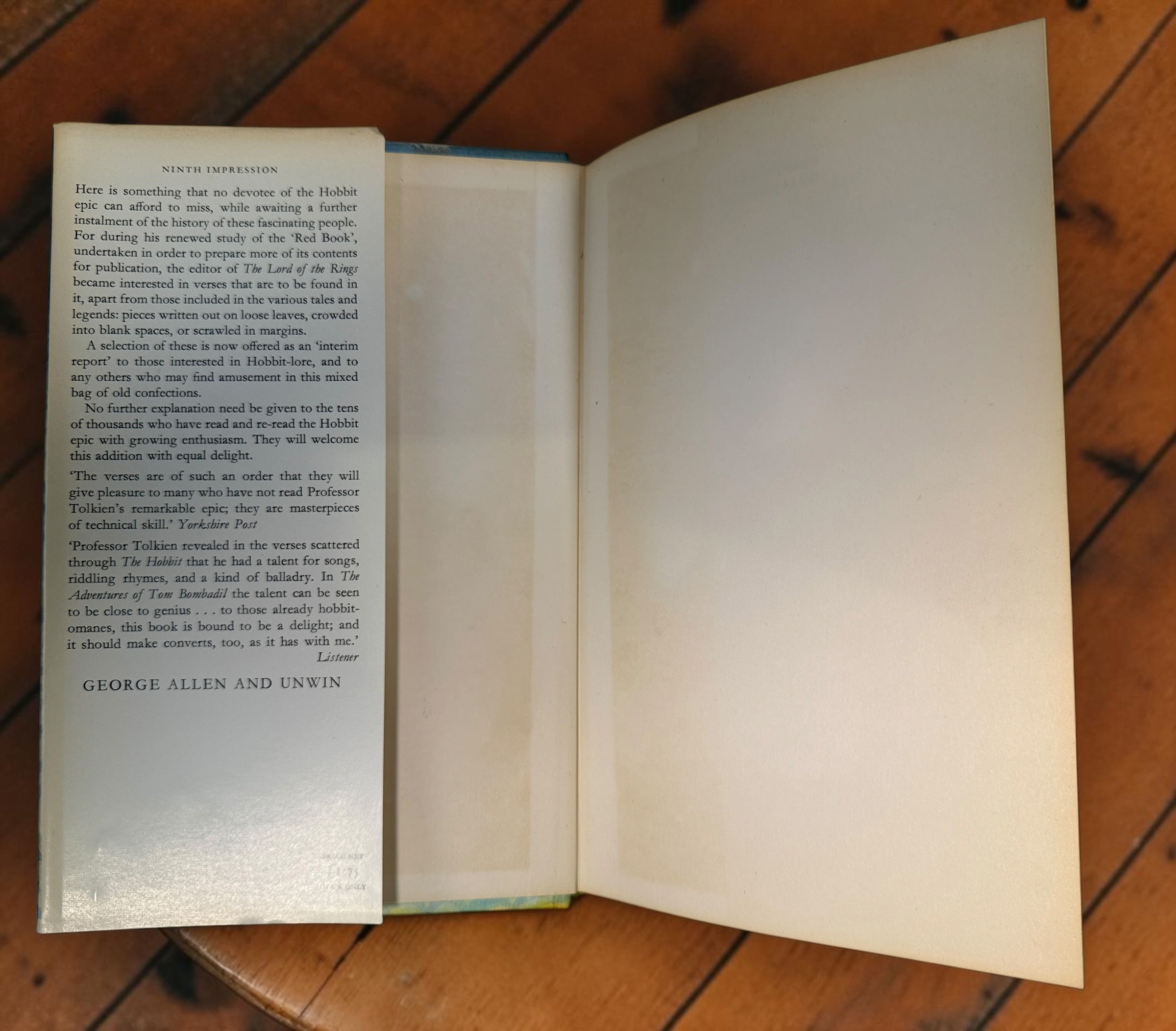 1975 J.R.R. Tolkien Adventures of Tom Bombadil, 9th impression, George Allen &amp; Unwin hardcover with original Pauline Baynes illustrated dust jacket.