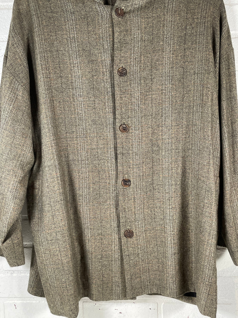 Eskandar Sz 1 , Beautiful GREEN/ Tweed, Linen, Shirt Jacket Tunic Lux