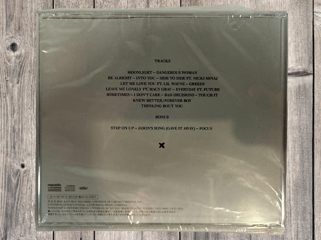 Sealed Japan pressing Ariana Grande Dangerous Woman CD import edition. Collectible 2016 pop album with Japanese release packaging and original retail sticker.