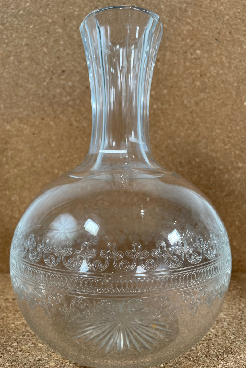 Fostoria Cloverleaf ? Carafe à décanter Bouteille d'eau 8 3/4" de haut gravée "Abiah"