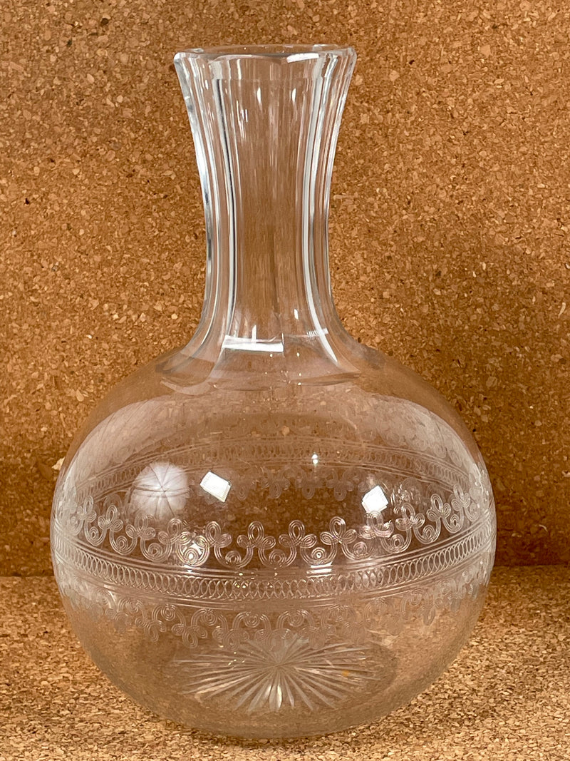 Fostoria Cloverleaf ? Carafe à décanter Bouteille d'eau 8 3/4" de haut gravée "Abiah"