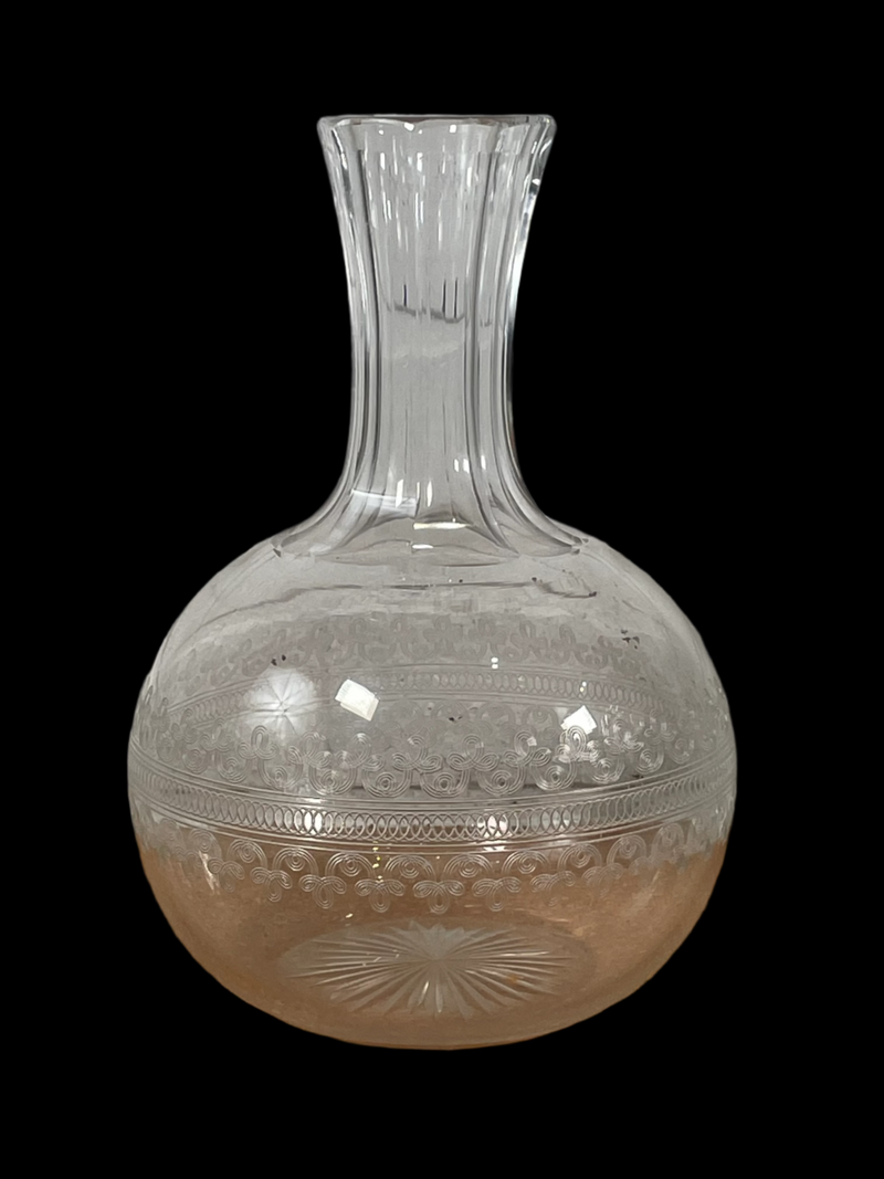 Fostoria Cloverleaf ? Carafe à décanter Bouteille d'eau 8 3/4" de haut gravée "Abiah"