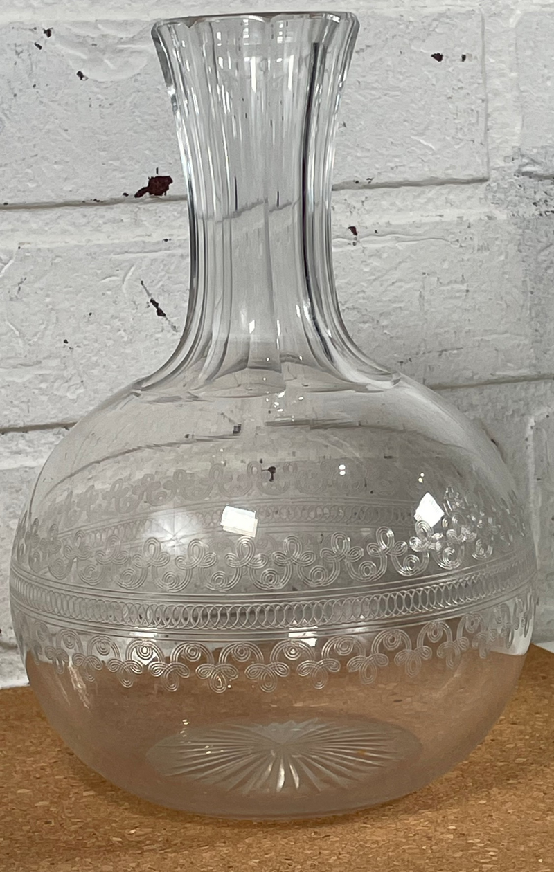 Fostoria Cloverleaf ? Carafe à décanter Bouteille d'eau 8 3/4" de haut gravée "Abiah"