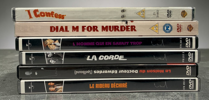 Six Alfred Hitchcock classics on DVD including Rope, Dial M for Murder, Spellbound and Torn Curtain. Universal Hitchcock Collection releases in good condition.