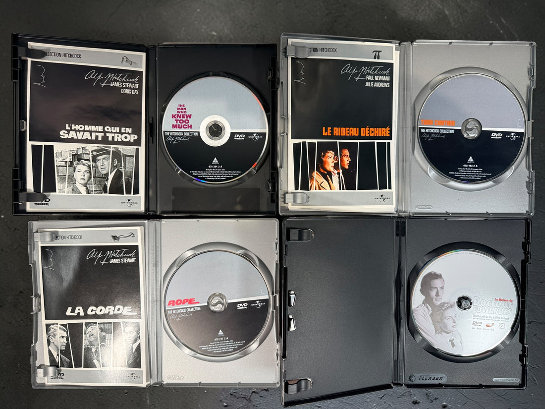 Six Alfred Hitchcock classics on DVD including Rope, Dial M for Murder, Spellbound and Torn Curtain. Universal Hitchcock Collection releases in good condition.