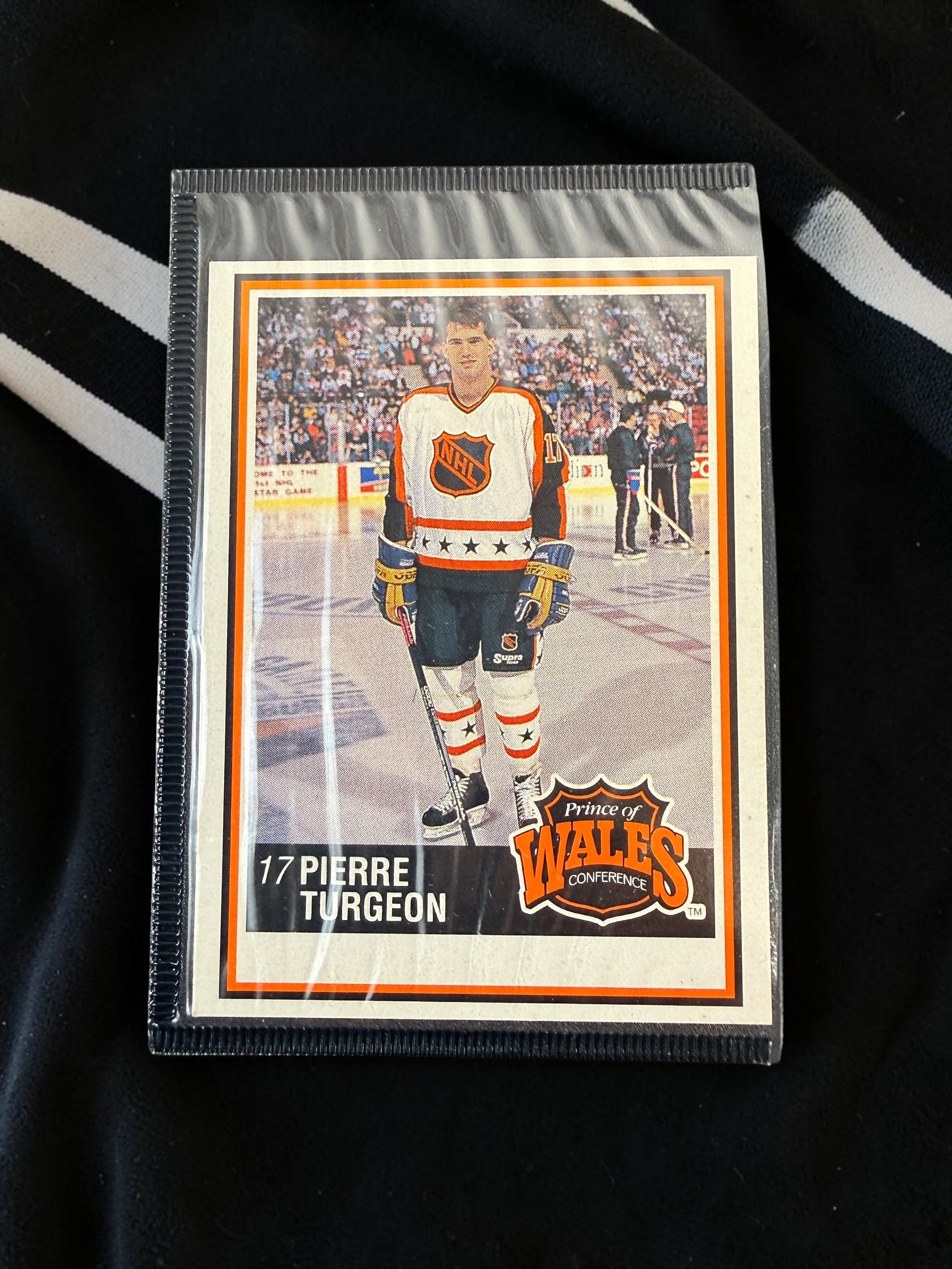 Complete 1990-91 Kraft NHL 112-card hockey set with vintage binder and bilingual inserts. Features Lemieux, Roy, Sakic, Bourque, Coffey and more.