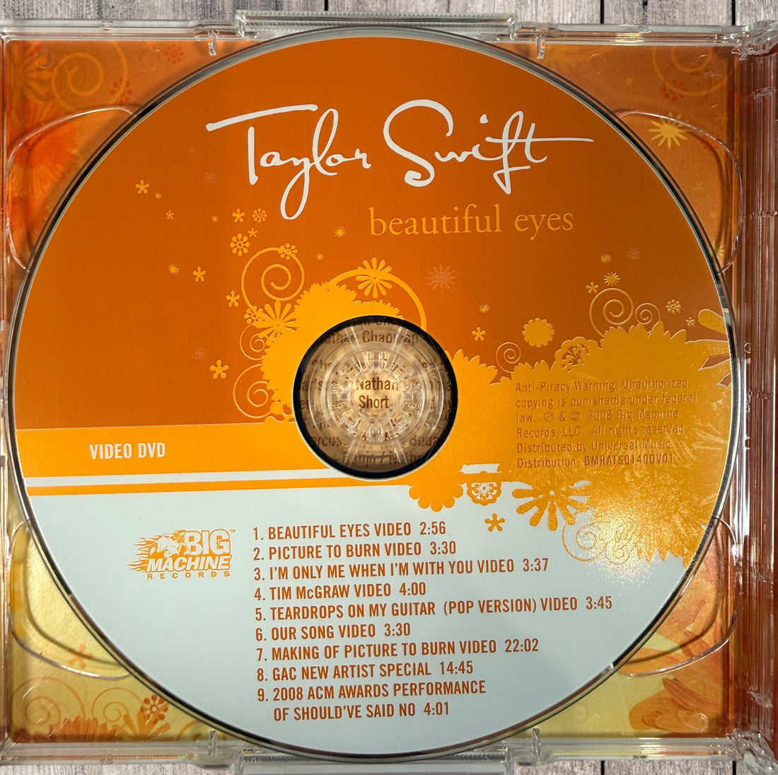 2008 Taylor Swift Beautiful Eyes CD and DVD set. Early limited release featuring exclusive tracks and official music videos. Complete 2-disc collectible.