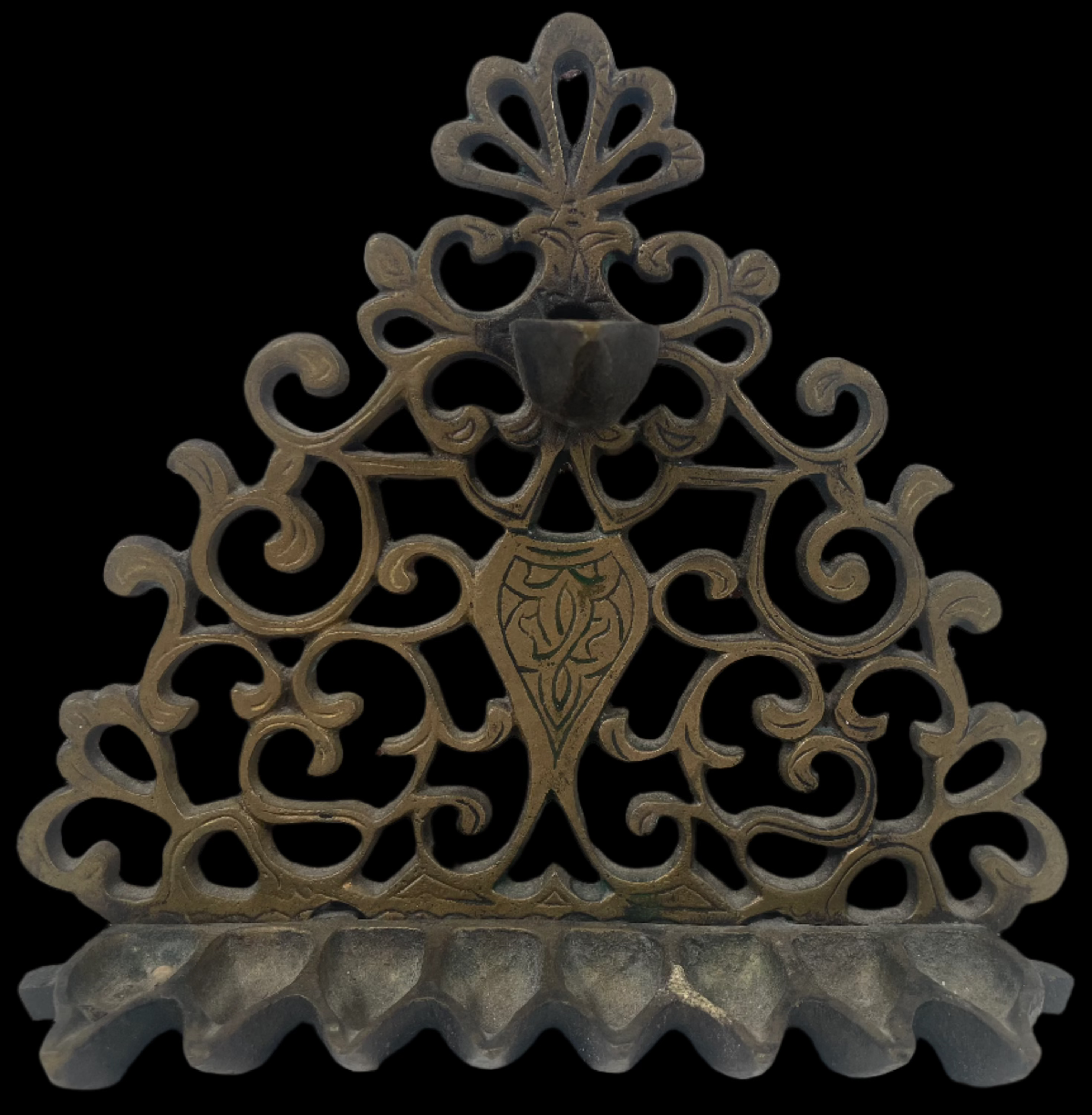 Vintage Brass Judaica Hanukkah Menorah Wall-Mounted Candles/ Oil