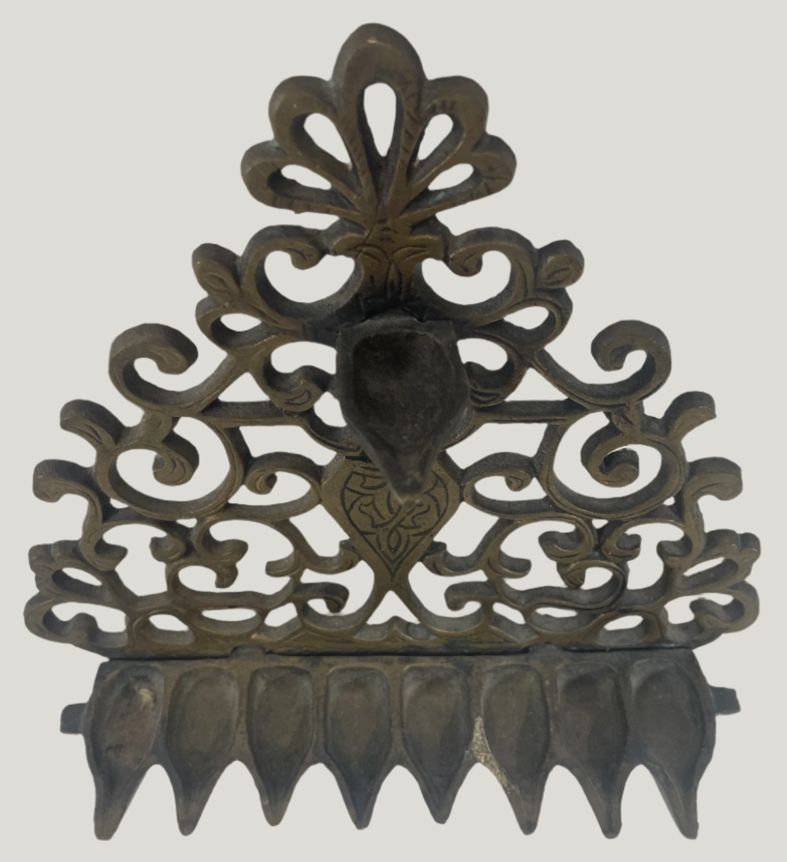 Vintage Brass Judaica Hanukkah Menorah Wall-Mounted Candles/ Oil