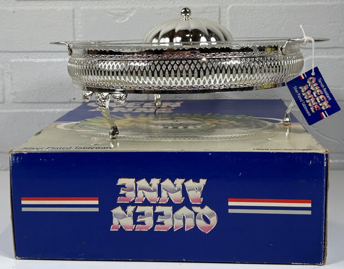 Présentoir à hors-d'œuvre plaqué argent Mayell « Queen Anne » avec plat en verre divisé