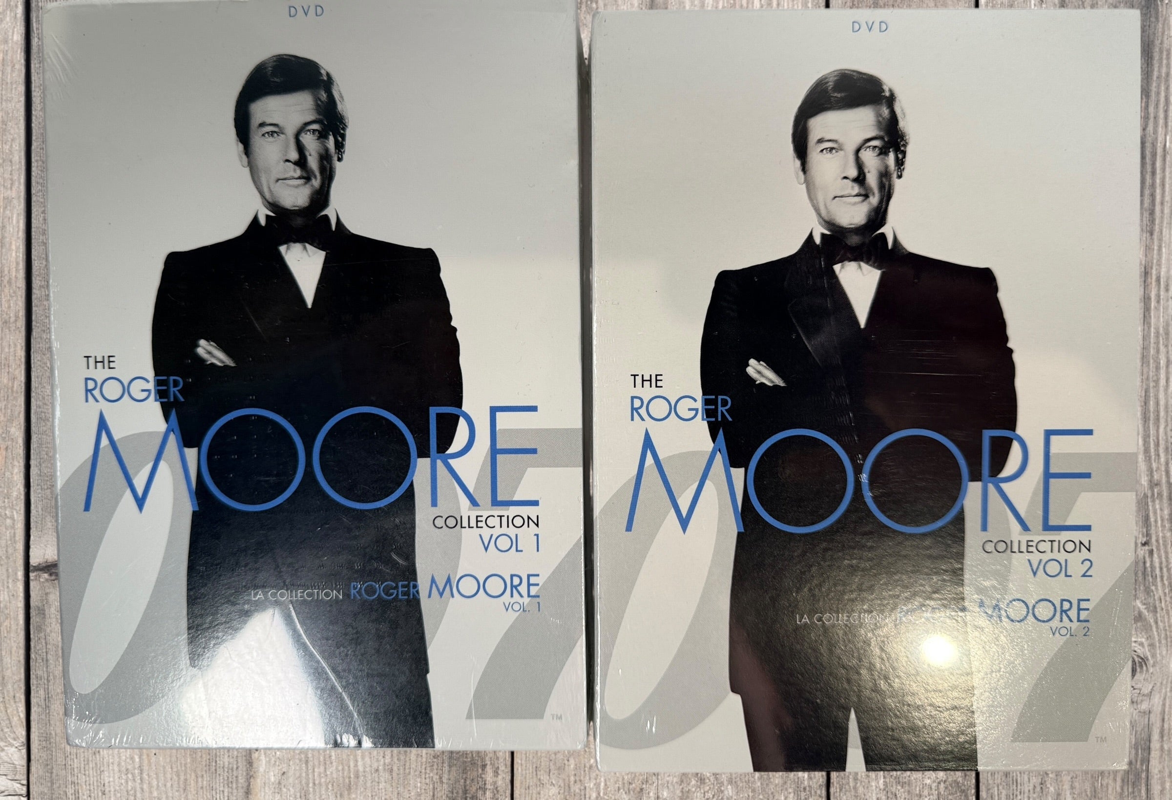Sealed Roger Moore James Bond DVD collection Vol 1 and 2 including seven classic 007 films. MGM release with English and French versions. Collector set.