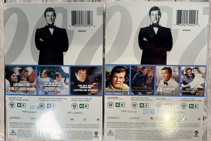 Sealed Roger Moore James Bond DVD collection Vol 1 and 2 including seven classic 007 films. MGM release with English and French versions. Collector set.