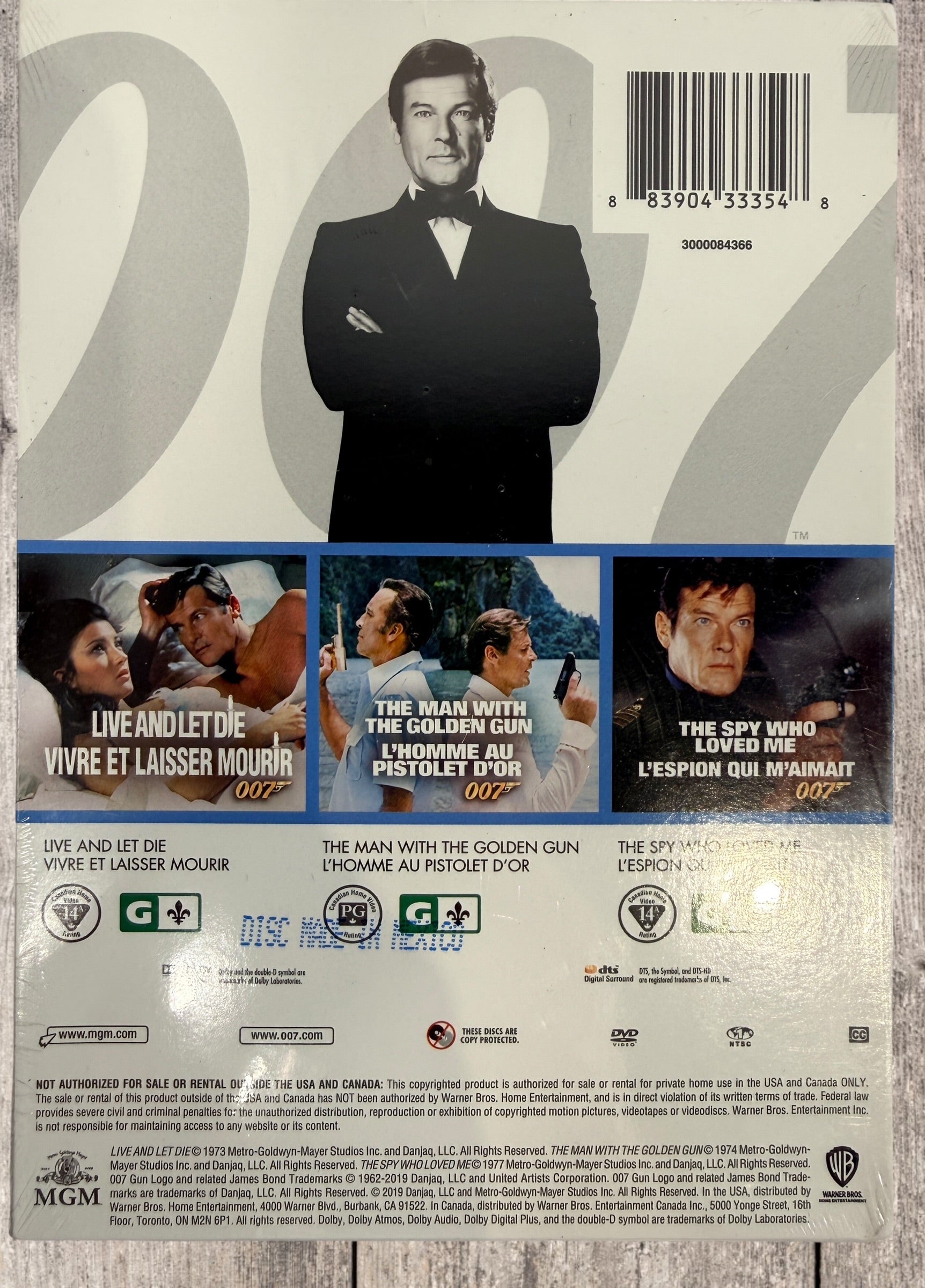 Sealed Roger Moore James Bond DVD collection Vol 1 and 2 including seven classic 007 films. MGM release with English and French versions. Collector set.