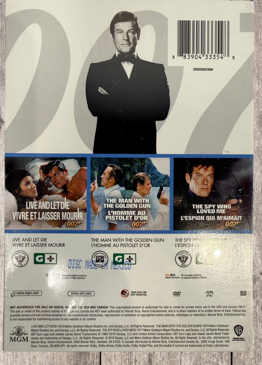 Sealed Roger Moore James Bond DVD collection Vol 1 and 2 including seven classic 007 films. MGM release with English and French versions. Collector set.