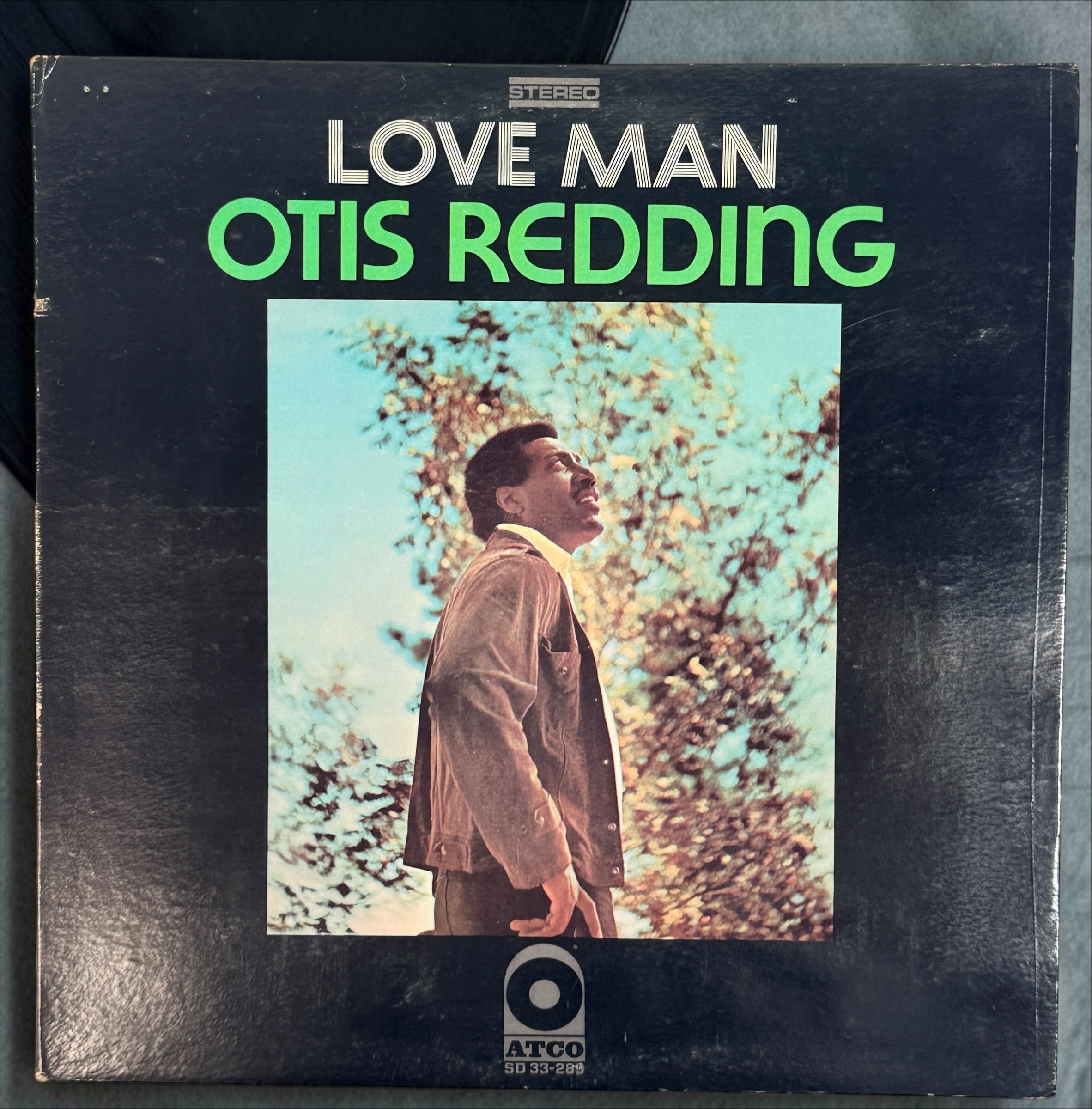 Original 1969 Otis Redding Love Man vinyl LP, ATCO SD 33-289. Vintage US Presswell stereo pressing with yellow ATCO labels and gatefold cover.