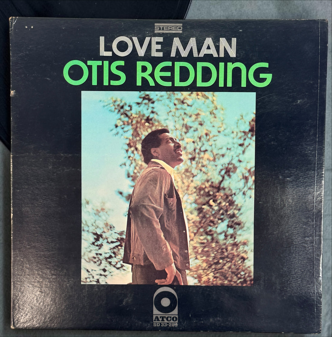 Original 1969 Otis Redding Love Man vinyl LP, ATCO SD 33-289. Vintage US Presswell stereo pressing with yellow ATCO labels and gatefold cover.