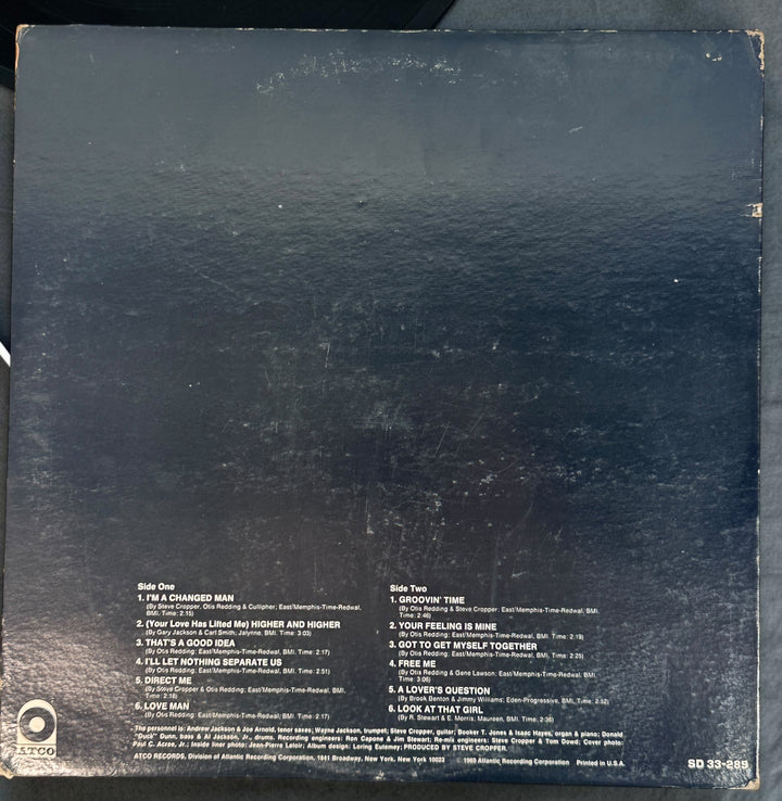Original 1969 Otis Redding Love Man vinyl LP, ATCO SD 33-289. Vintage US Presswell stereo pressing with yellow ATCO labels and gatefold cover.