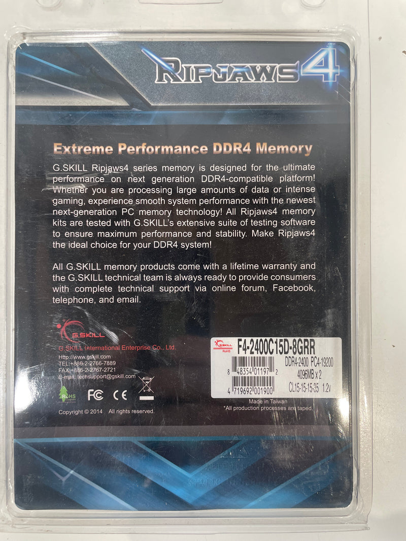 8GB G.Skill Ripjaws 4 DDR4 2400MHz PC4-19200 CL15 Dual Channel kit (2x4GB) Red