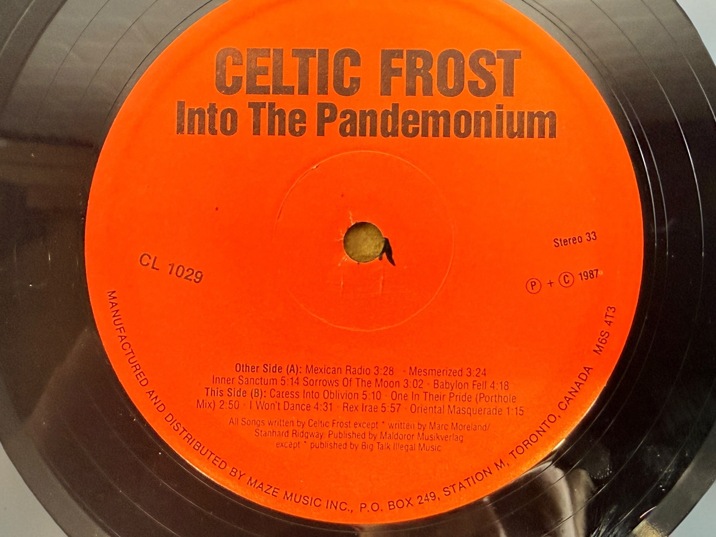 Celtic Frost Into the Pandemonium 1987 Canadian vinyl LP CL 1029. Original Cobra/Maze gatefold pressing of the influential extreme metal classic.