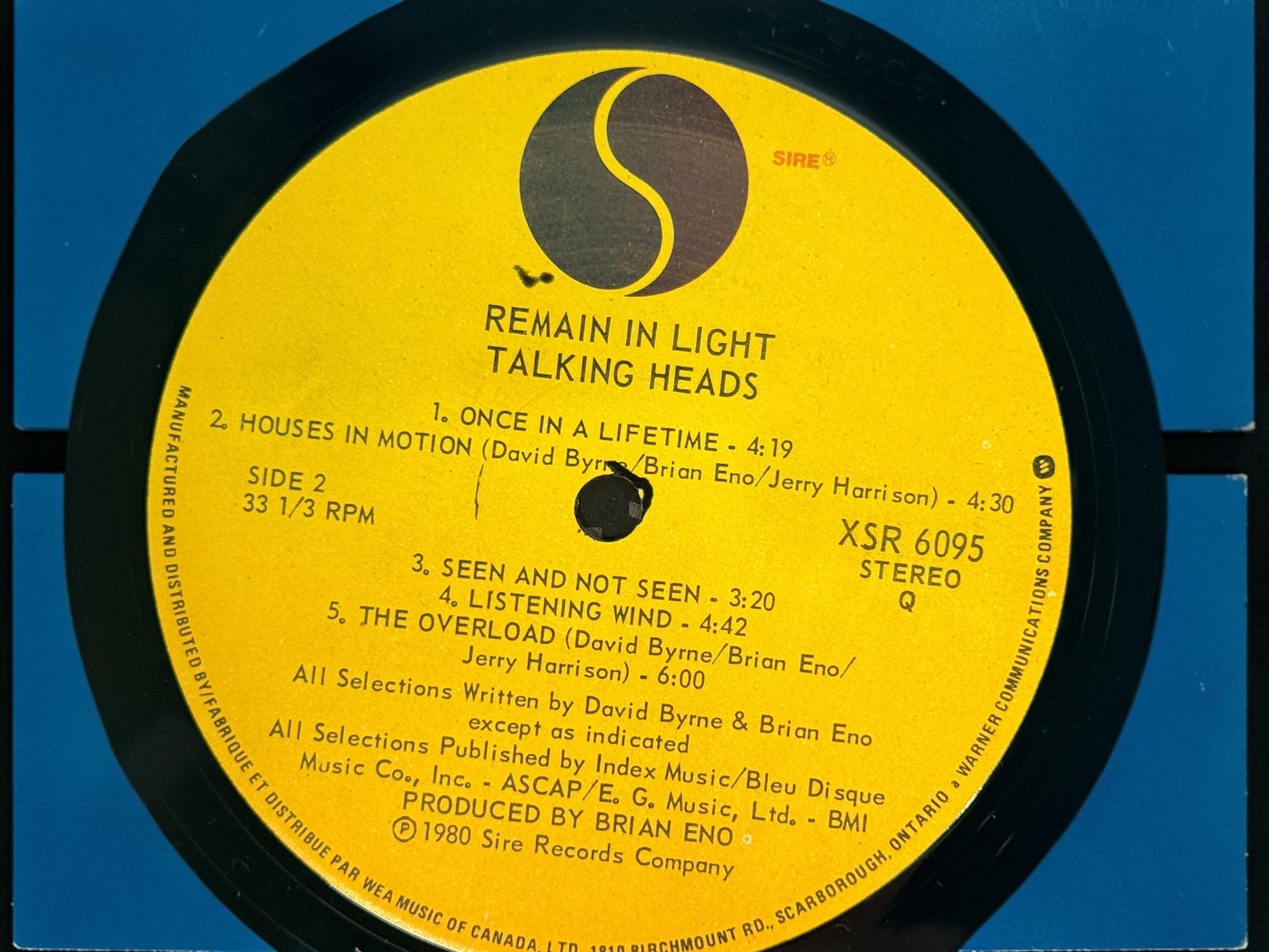 1980 Talking Heads Remain in Light Canadian vinyl LP XSR 6095 on Sire Records with original illustrated inner sleeve and lyric insert.