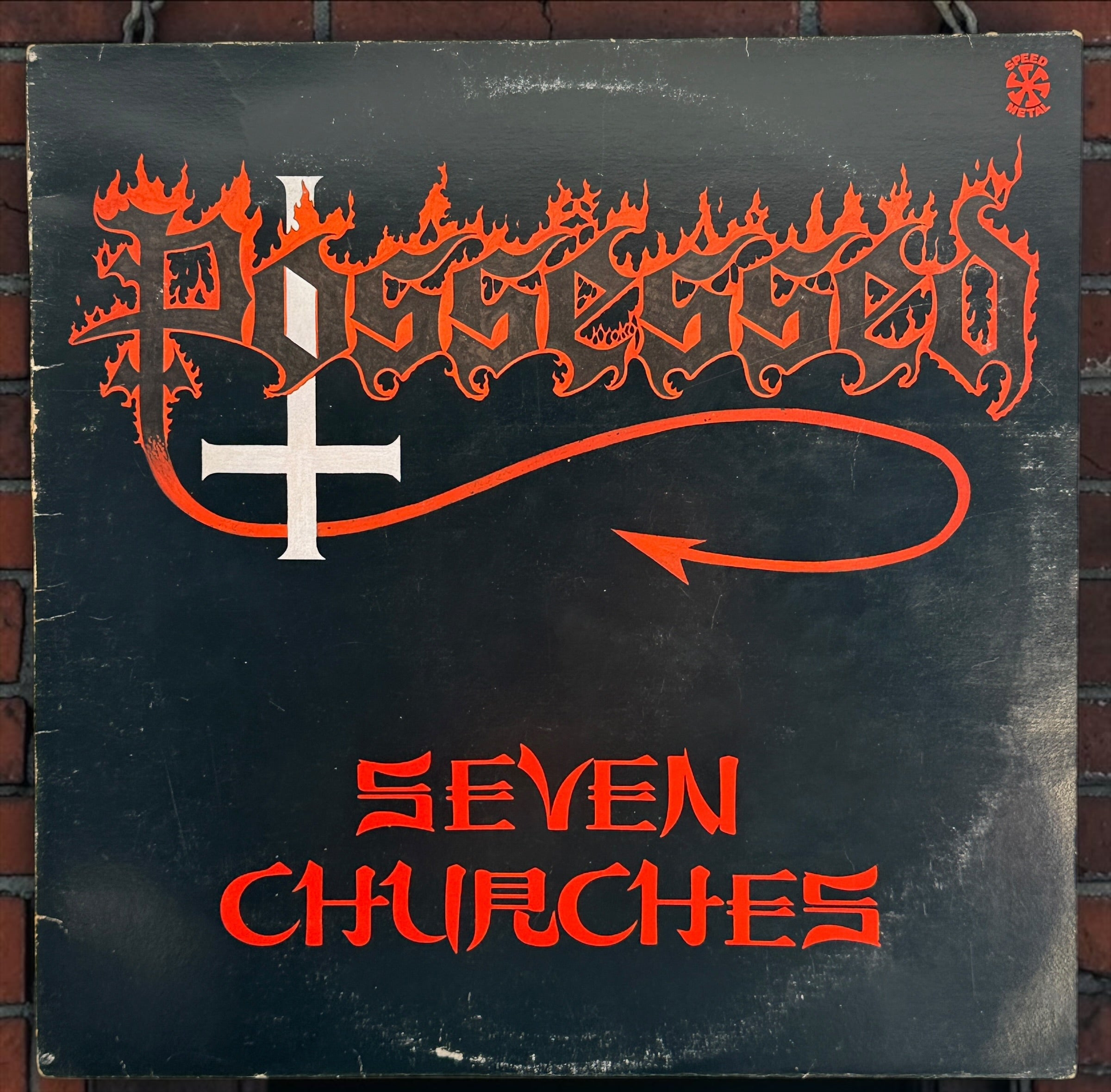 1985 Possessed Seven Churches vinyl LP on Banzai Records BRC 1965. Original Canadian pressing of the landmark death/thrash metal album.