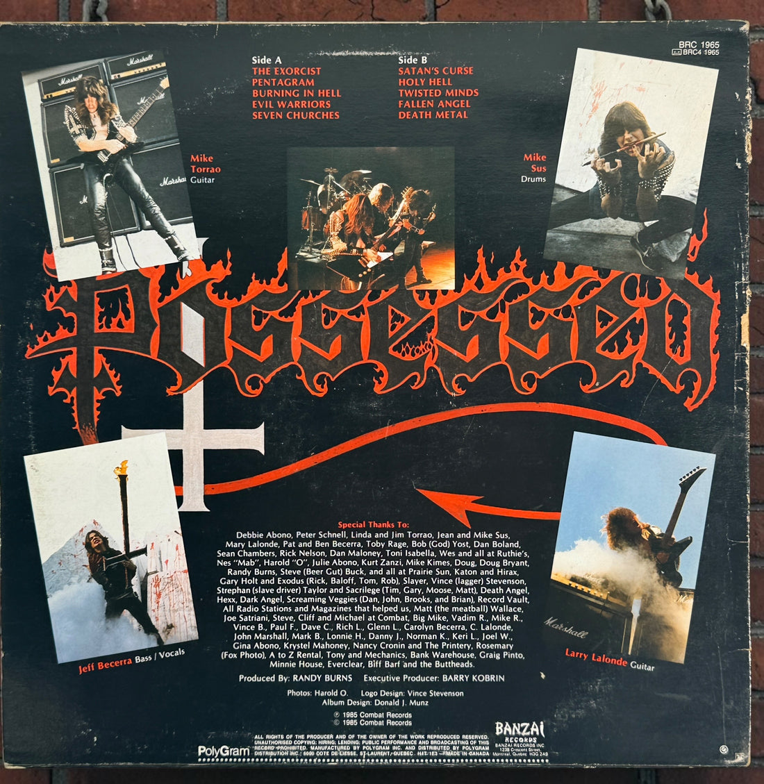 1985 Possessed Seven Churches vinyl LP on Banzai Records BRC 1965. Original Canadian pressing of the landmark death/thrash metal album.