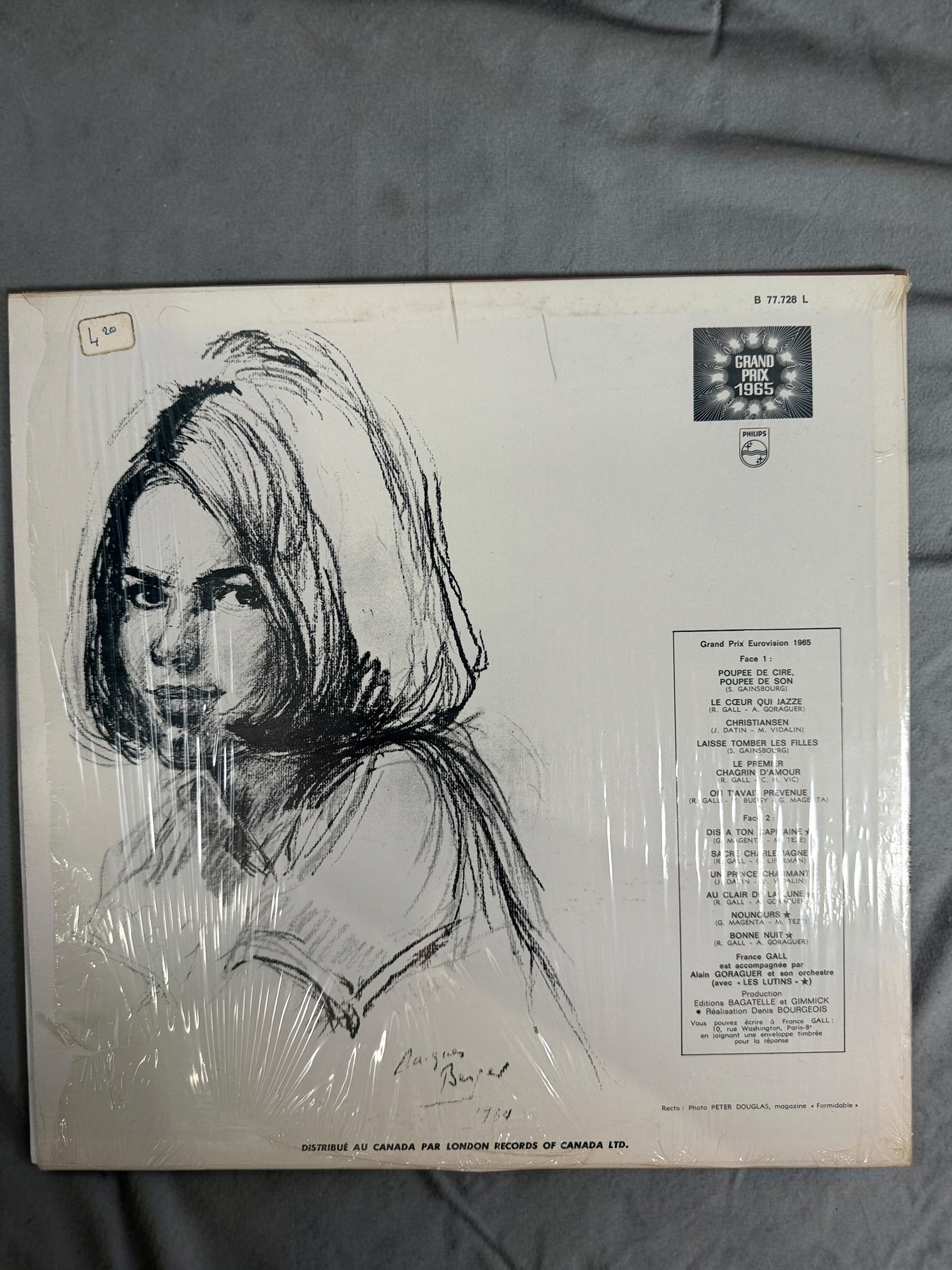 1965 France Gall Poupée de Cire LP, Canadian Philips mono pressing B 77.728 L featuring the Serge Gainsbourg classics Poupée de cire and Laisse tomber les filles.