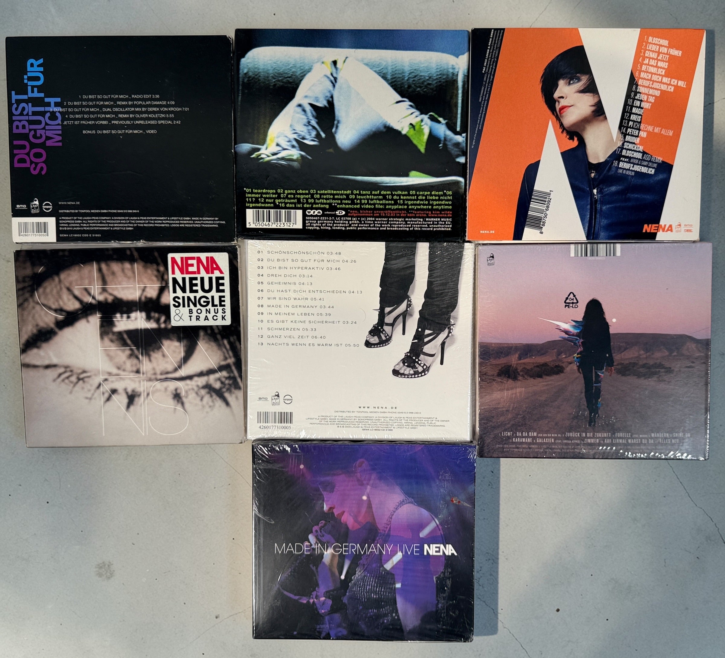 Bundle of 7 Nena CDs including Oldschool, Licht and Made in Germany Live. German pop collection featuring studio albums and a live recording. Great fan lot.
