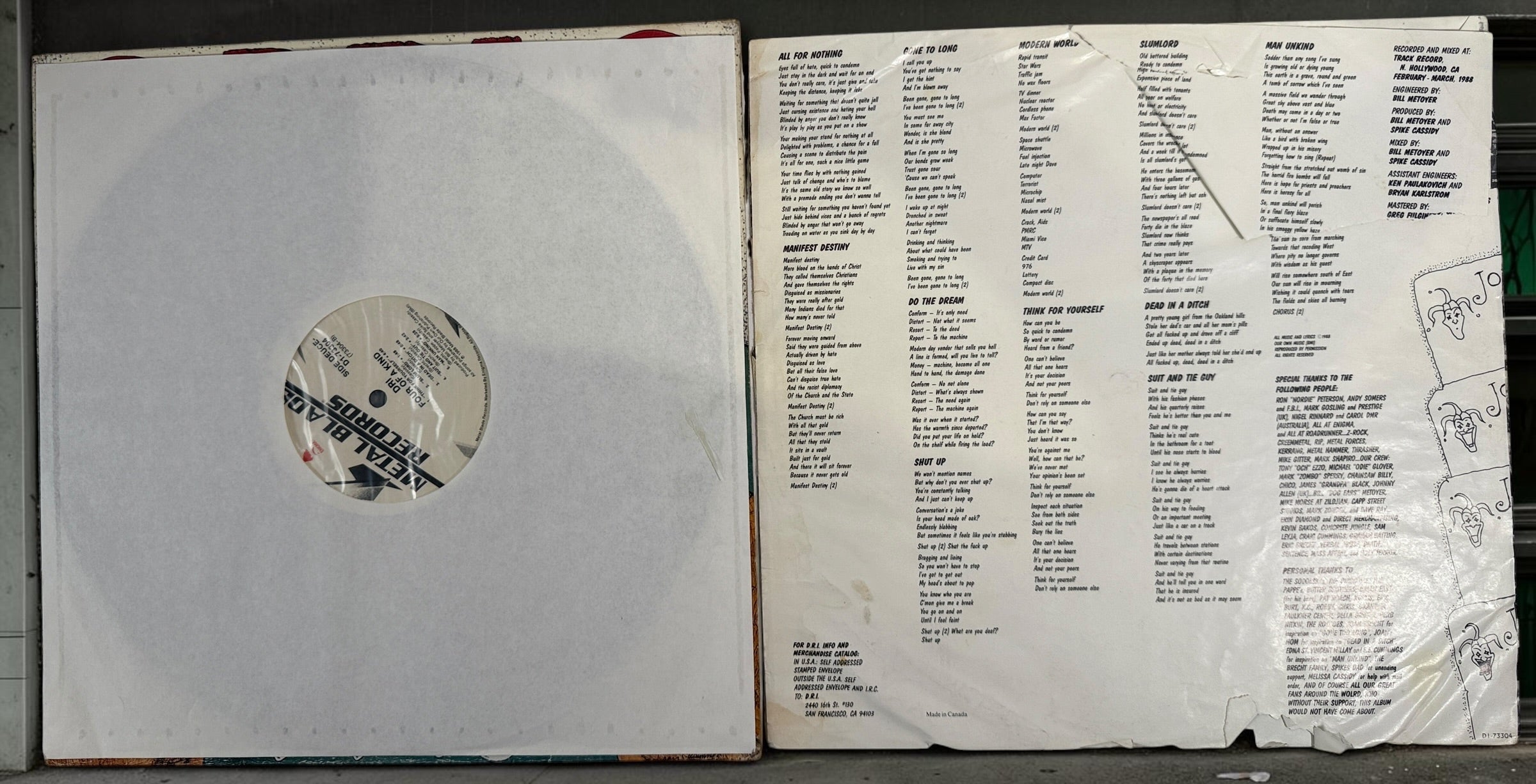 Original 1988 D.R.I. 4 of a Kind vinyl LP on Metal Blade Records, D1-73304. Classic crossover thrash and hardcore punk collectible.