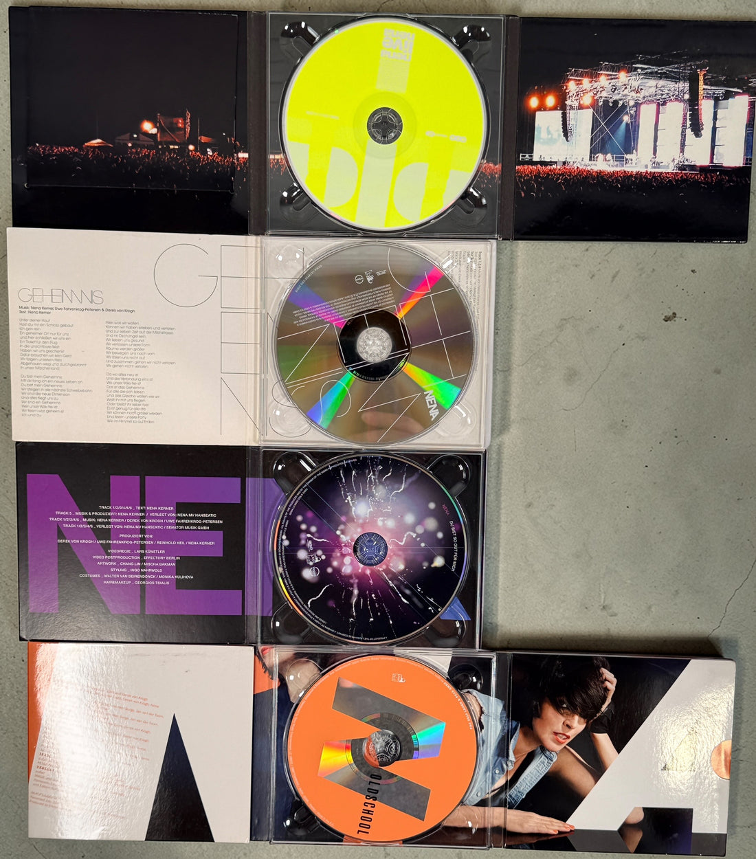 Bundle of 7 Nena CDs including Oldschool, Licht and Made in Germany Live. German pop collection featuring studio albums and a live recording. Great fan lot.