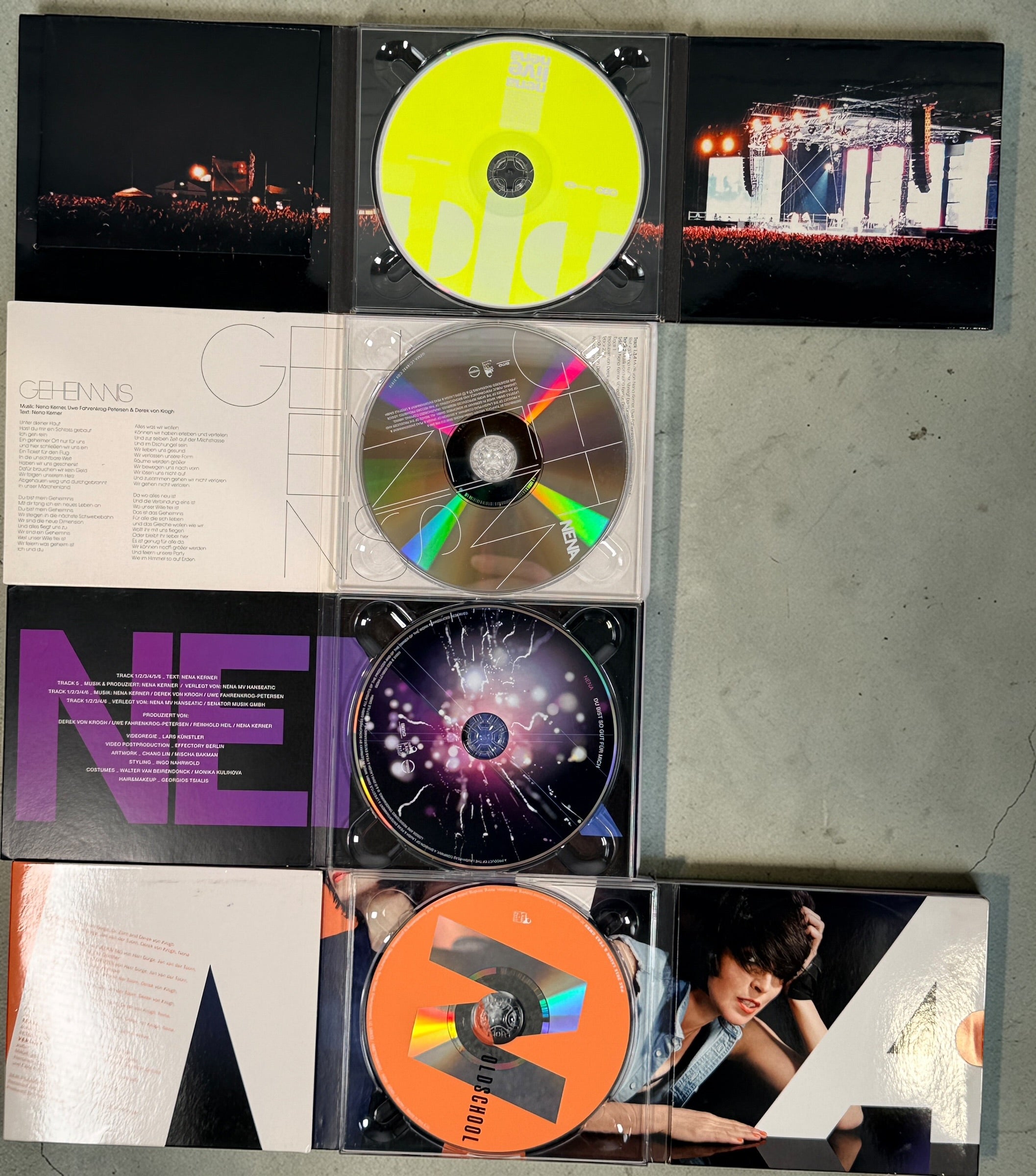 Bundle of 7 Nena CDs including Oldschool, Licht and Made in Germany Live. German pop collection featuring studio albums and a live recording. Great fan lot.