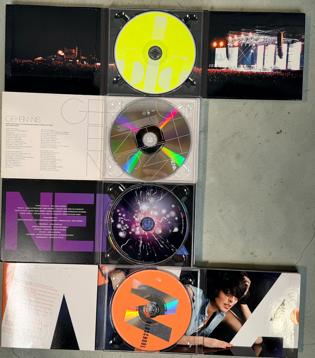 Bundle of 7 Nena CDs including Oldschool, Licht and Made in Germany Live. German pop collection featuring studio albums and a live recording. Great fan lot.