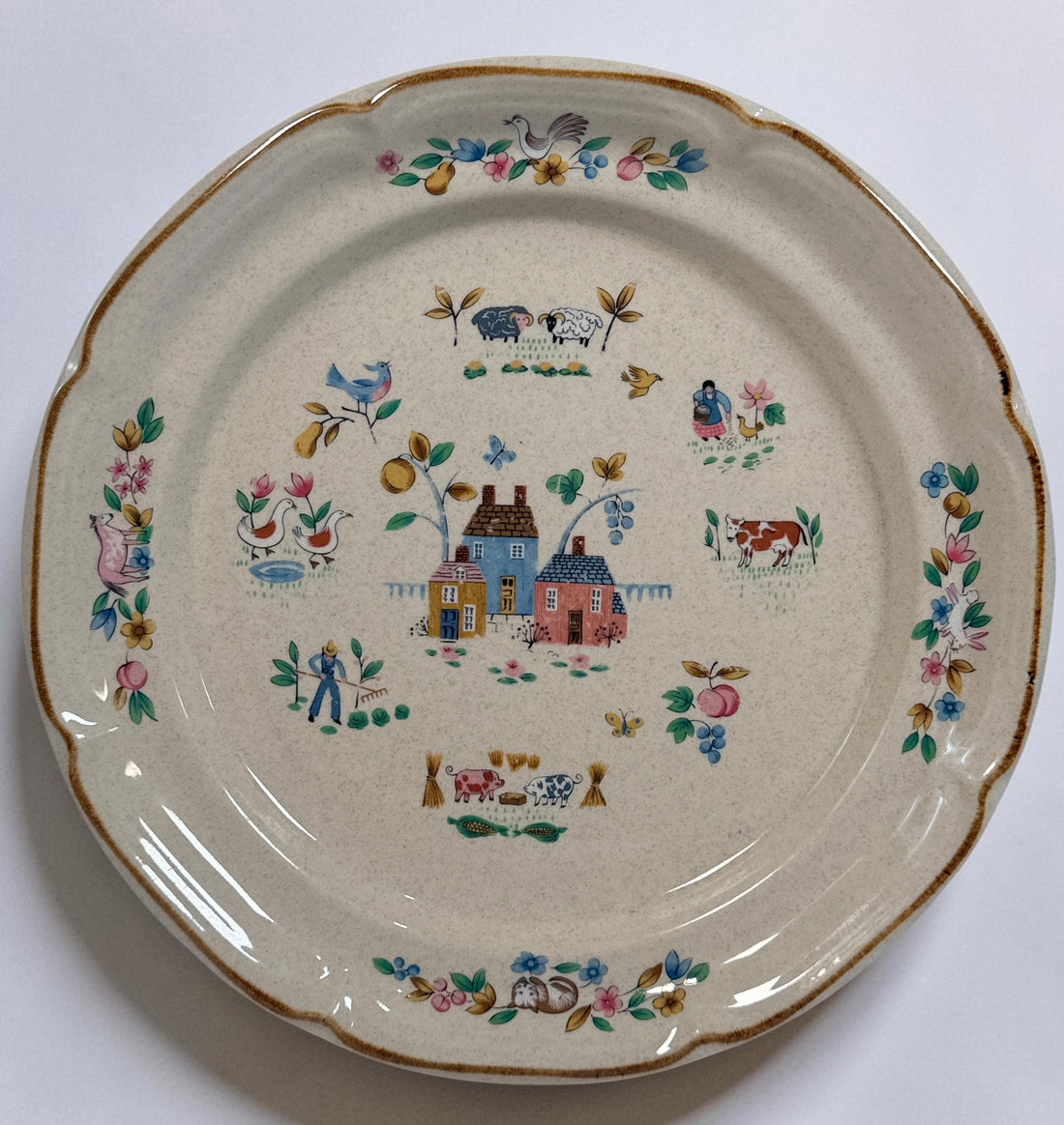 Vintage International China Heartland 7774 stoneware serving platter, made in Japan with colourful farmhouse, animal and floral design. 4 available.