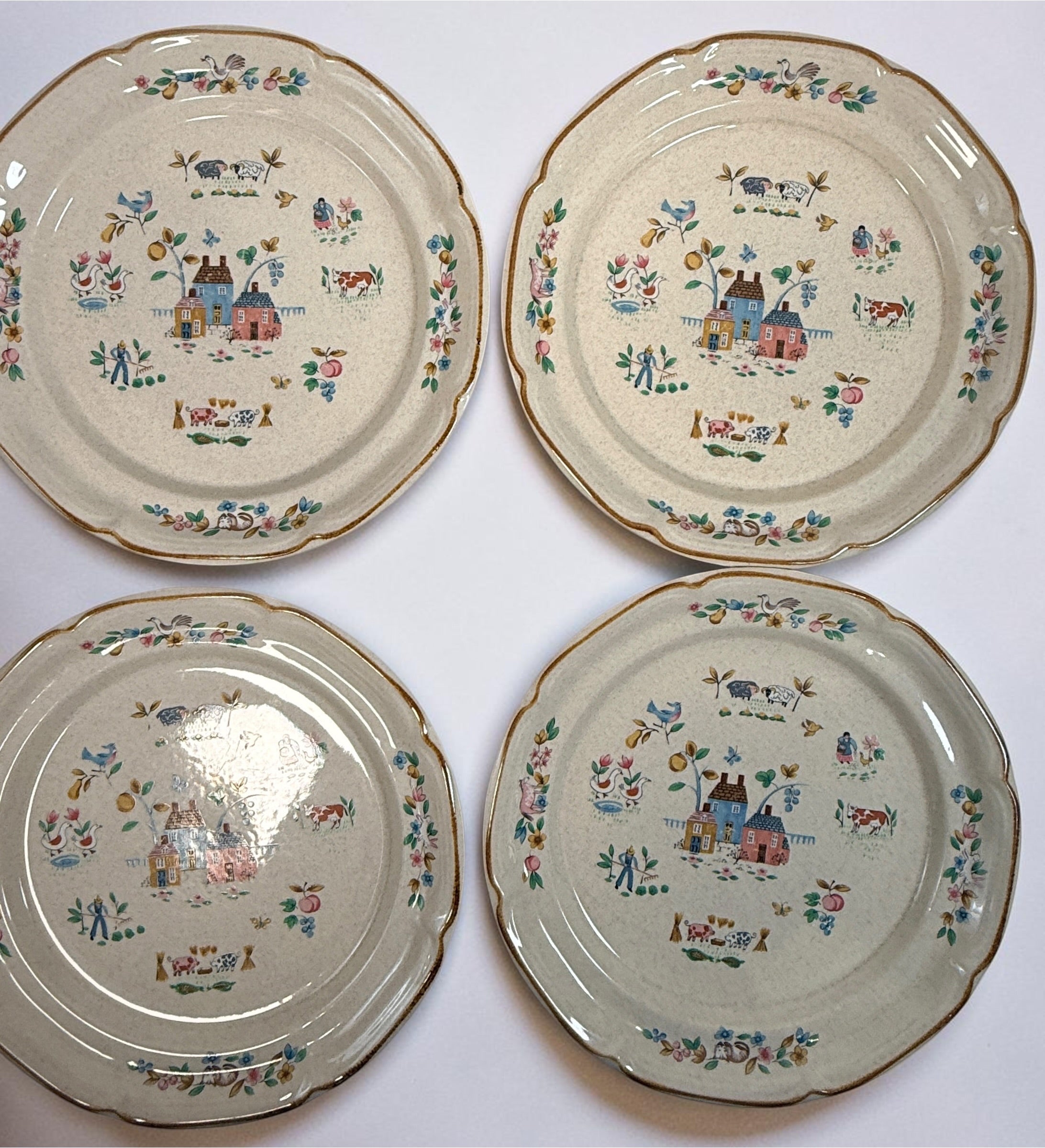 Vintage International China Heartland 7774 stoneware serving platter, made in Japan with colourful farmhouse, animal and floral design. 4 available.