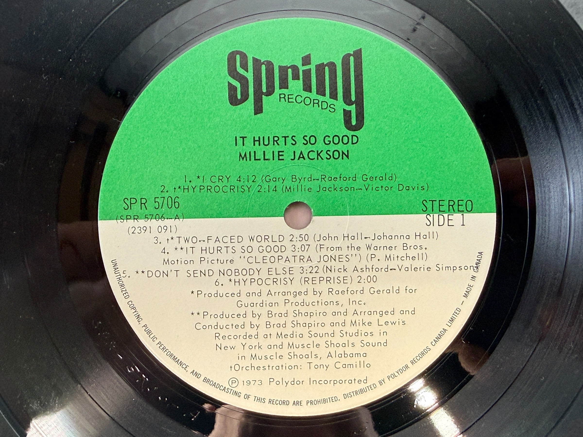 1973 Millie Jackson It Hurts So Good vinyl LP, Canadian Spring Records SPR 5706 pressing with original Discus price sticker. Vintage soul R&amp;B record.