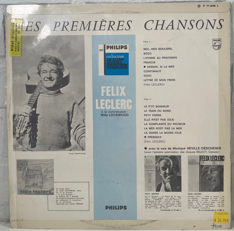 Felix Leclerc, Mes Premieres Chansons, Paris, BIEM P 77.846 L