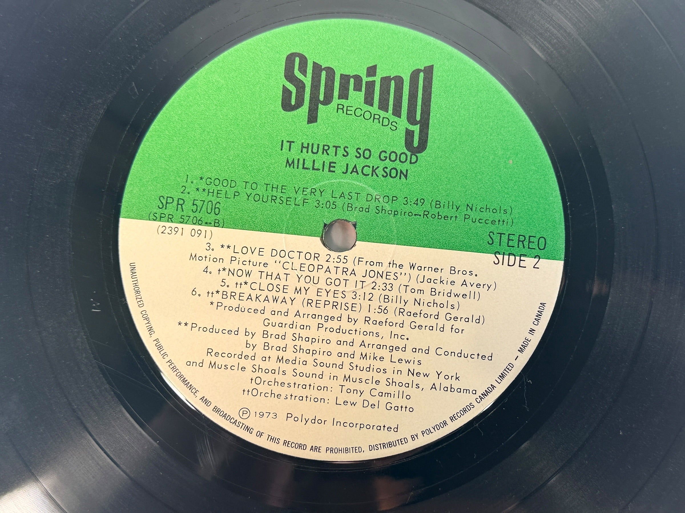 1973 Millie Jackson It Hurts So Good vinyl LP, Canadian Spring Records SPR 5706 pressing with original Discus price sticker. Vintage soul R&amp;B record.