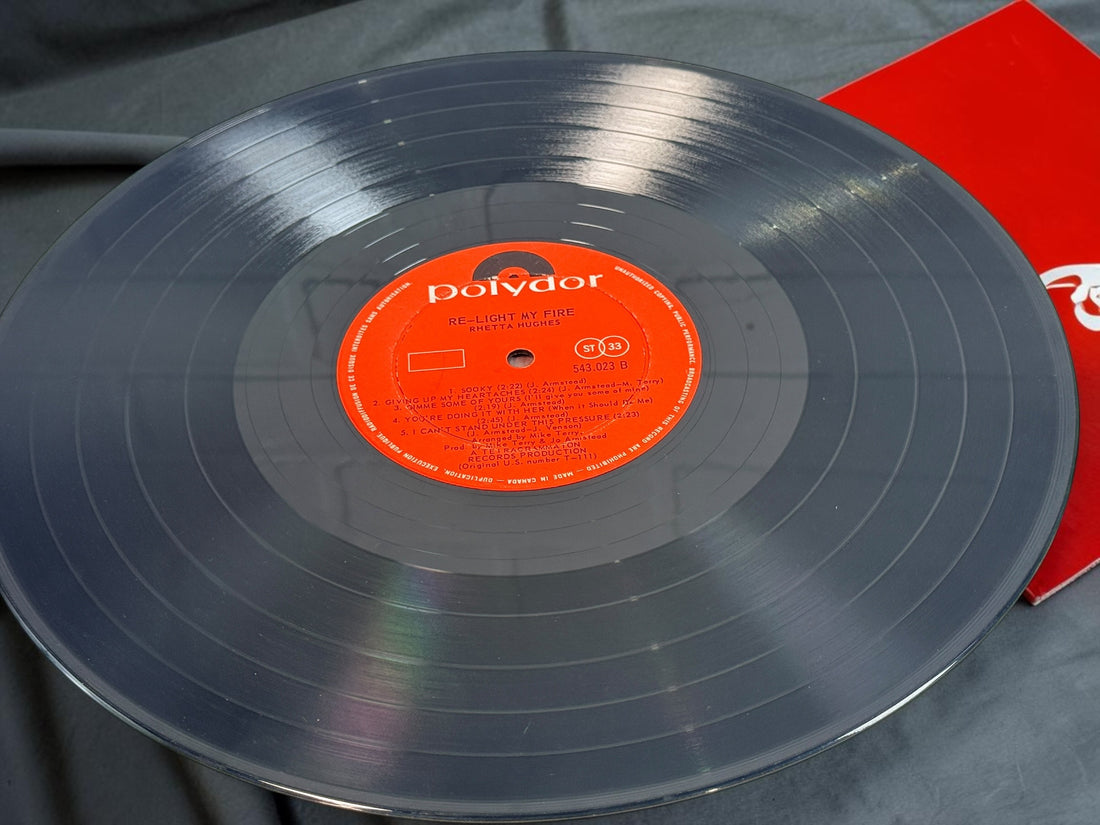 1969 Rhetta Hughes Re-Light My Fire vinyl LP, Canadian Polydor 543.023 pressing. Collectible vintage soul and R&amp;B record made in Canada.